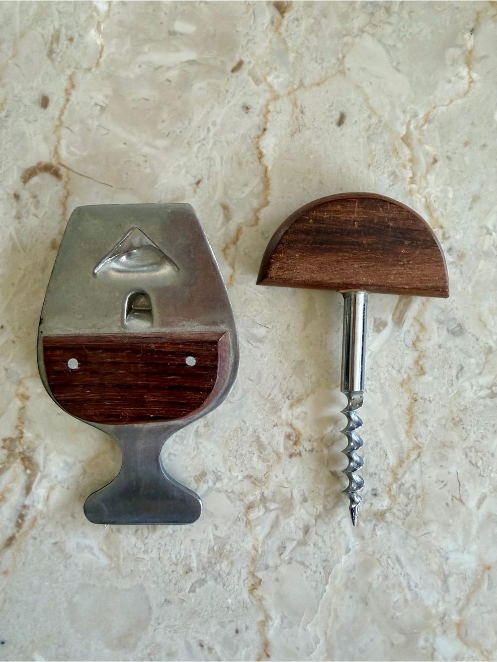 Vintage Mid-Century Japan Stainless Steel Wood Bar Tool Set